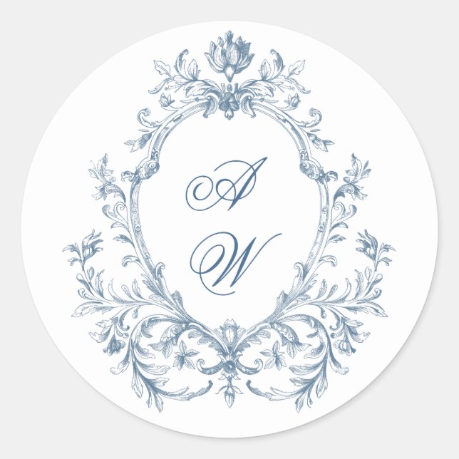 Sticker Rond Victorien Ornate Grace Floral Dusty Mariage bleu (Devant)