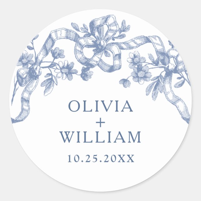 Sticker Rond Victorien Ornate Grace Floral Dusty Mariage bleu (Devant)