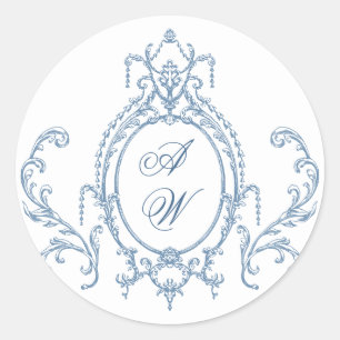 Sticker Rond Victorien Ornate Grace Floral Dusty Mariage bleu