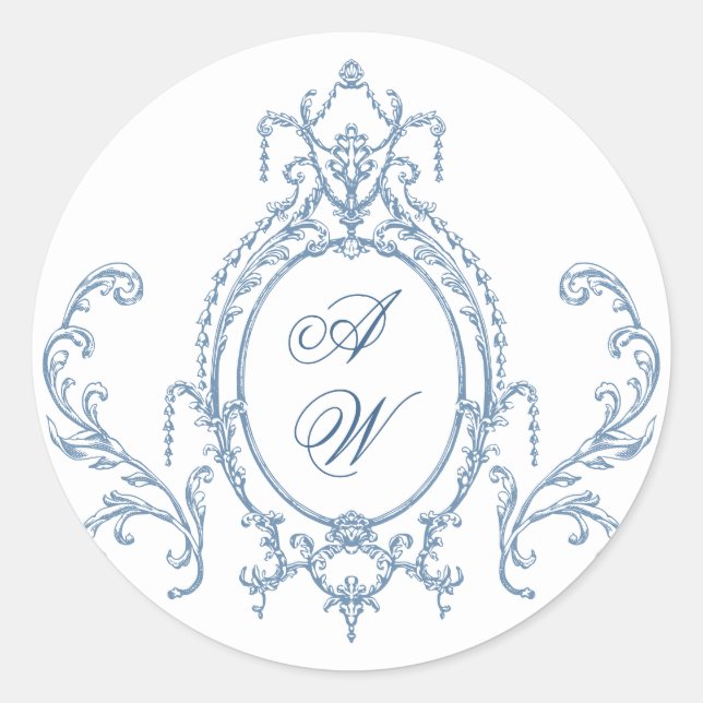 Sticker Rond Victorien Ornate Grace Floral Dusty Mariage bleu (Devant)