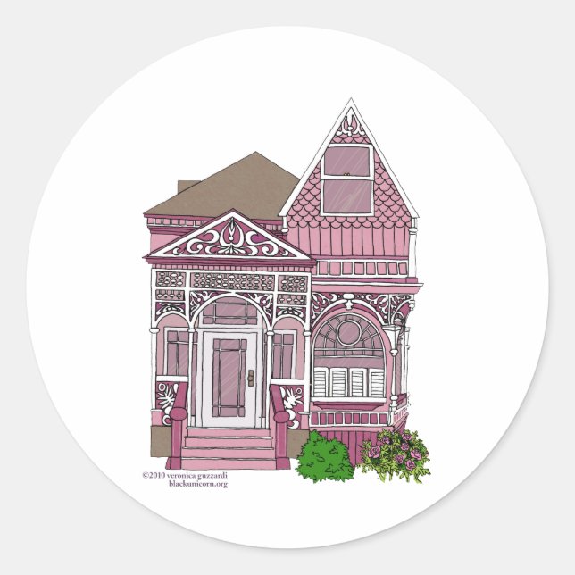 Sticker Rond Victorienne "Dame Peinte" - rose (Devant)