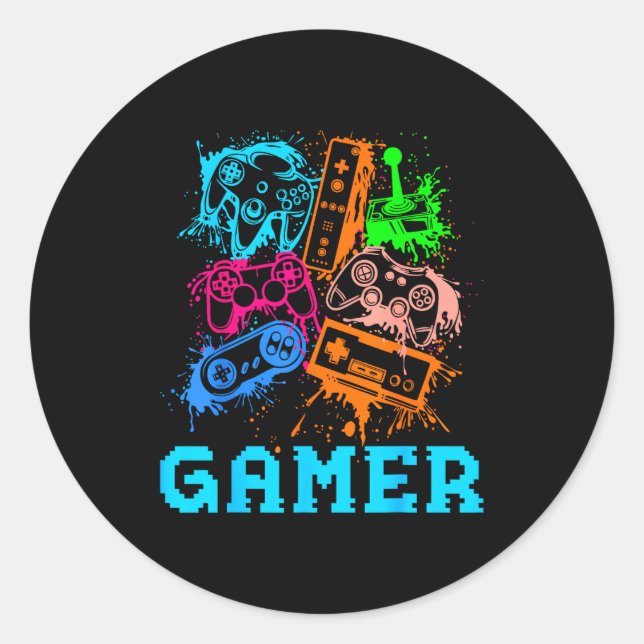 Sticker Rond Video Game Console Controllers Clic Gamer Lover Co (Devant)