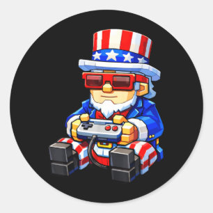 Sticker Rond Vidéo xel Uncle Sam de joueur patriotique du 4 jui