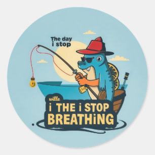 Sticker Rond Vie de bobine : La détermination d'un pêcheur