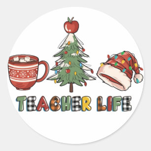 Sticker Rond Vie de l'enseignant Joyeux Noël Noël Noël