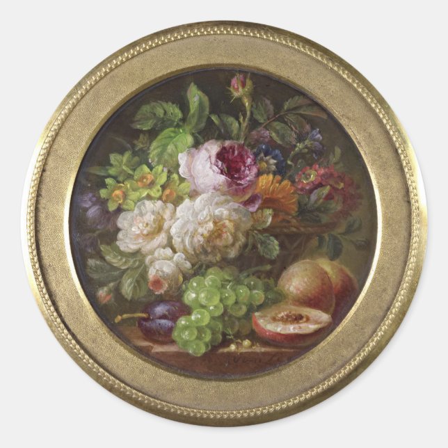 Sticker Rond Vie morte avec Fleurs et Fruits, art (Devant)