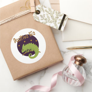 Sticker Rond Vie positive Kawaii drôle mignon vert Chameleon