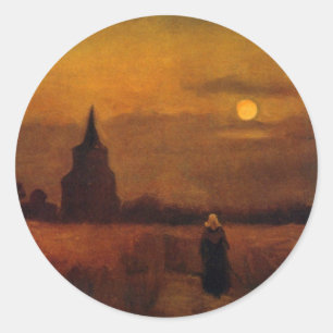 Sticker Rond Vieille tour dans les champs par Vincent van Gogh