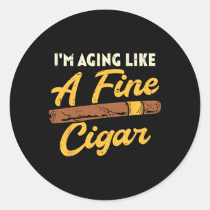 Sticker Rond Vieillir Comme Du Cigre Fin Fête des pères Vintage