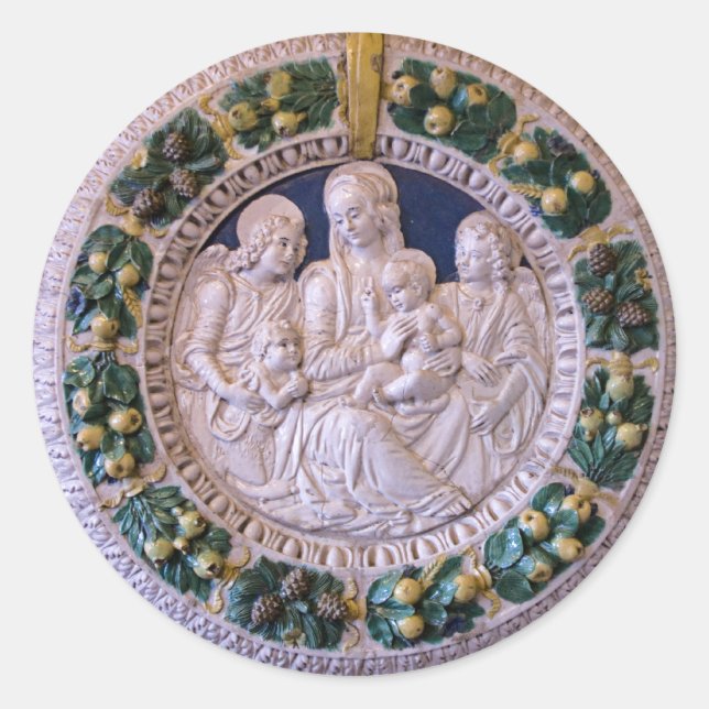 Sticker Rond VIERGE AVEC ENFANT, ANGELS Couronne de Noël floral (Devant)