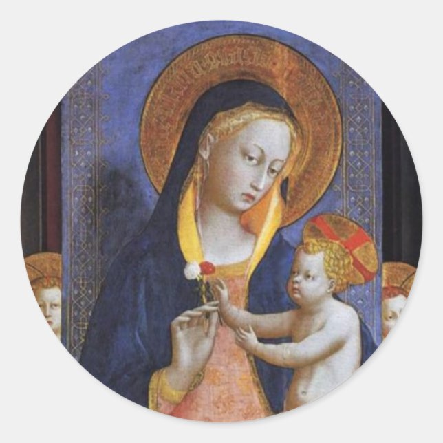 STICKER ROND VIERGE AVEC ENFANT, ANGELS ET SAINTS (Devant)