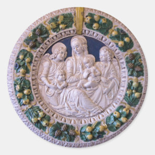 Sticker Rond VIERGE AVEC l'ENFANT, couronne florale de Noël