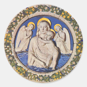STICKER ROND VIERGE AVEC L'ENFANT ET LES ANGES