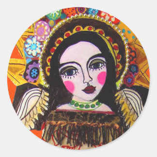 Sticker Rond Vierge de Guadalupe par Heather Galler