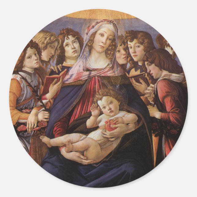 Sticker Rond Vierge et enfant aux anges par Sandro Botticelli (Devant)