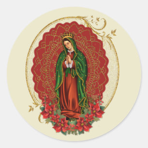 Sticker Rond Vierge Guadalupe Catholique Noël Pointsettia