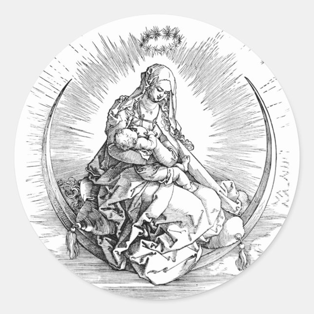Sticker Rond Vierge Marie bébé Jésus croissant Lune Poster d'Ar (Devant)