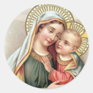 Sticker Rond Vierge Marie béni avec le bébé Jésus