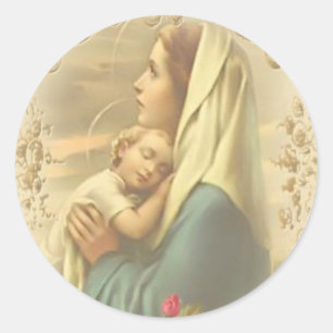 Sticker Rond Vierge Marie béni avec l'enfant Jésus