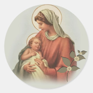 Sticker Rond Vierge Marie et bébé Jésus