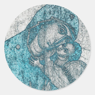 Sticker Rond Vierge Marie et bleu vintage de Jésus-Christ de
