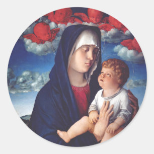 Sticker Rond Vierge Marie et Enfant Art Religieux Classique