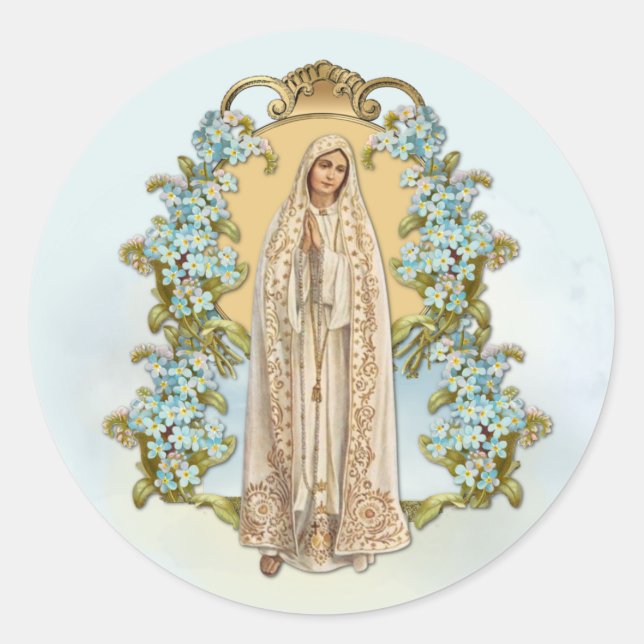 Sticker Rond Vierge Marie Florale Religieuse Dame De Fatima Cla (Devant)