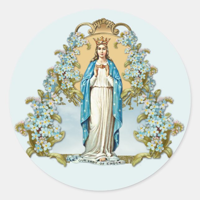 Sticker Rond Vierge Marie Florale Religieuse Dame De Knock (Devant)