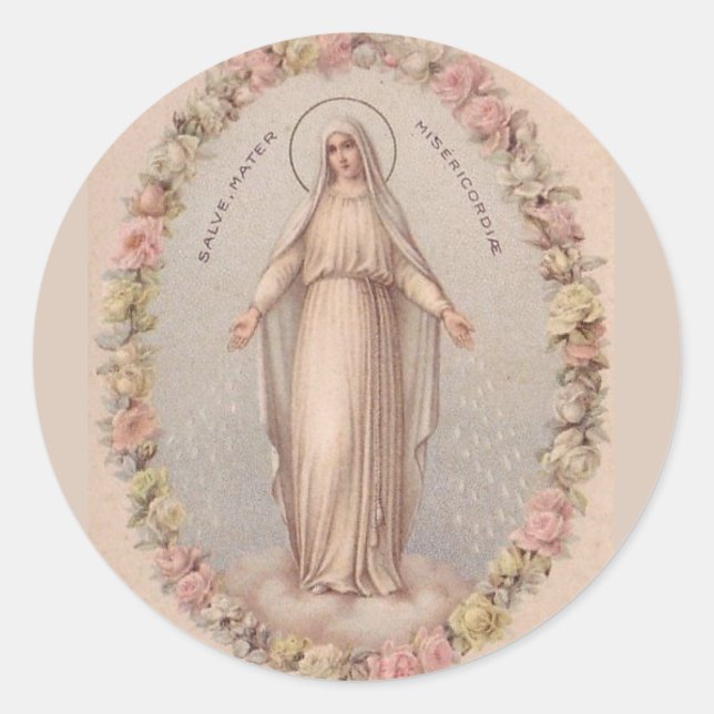 Sticker Rond Vierge Marie Mère de la Miséricorde Roses (Devant)