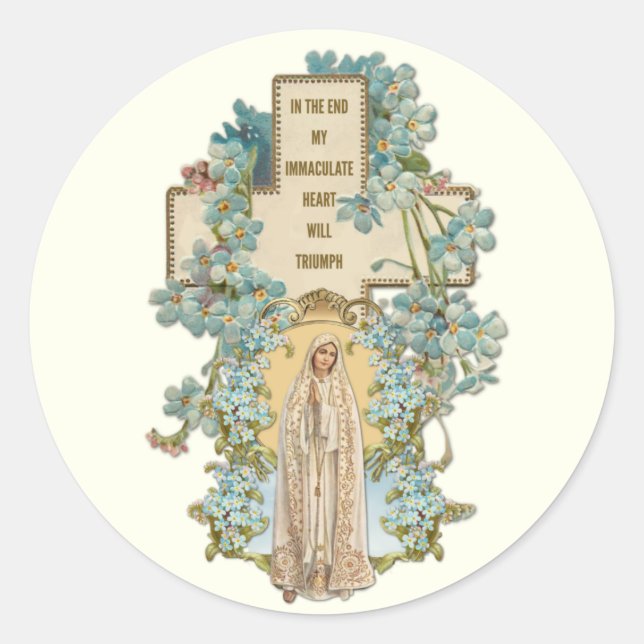 Sticker Rond Vierge Marie Notre-Dame de Fatima Religieuse Flora (Devant)