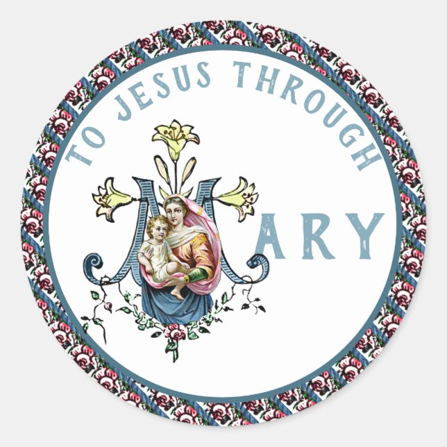 Sticker Rond Vierge Marie Religieux catholique Jésus Croix clas (Devant)