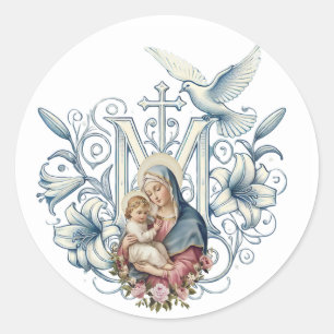 Sticker Rond Vierge religieuse Marie Croix mariale Jésus