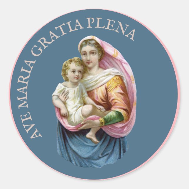 Sticker Rond Vierge religieuse Marie Jésus Salut Marie Latin (Devant)