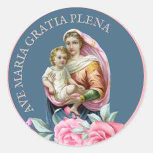 Sticker Rond Vierge religieuse Marie Jésus Salut Marie Latin Cl