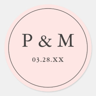 Sticker Rond Vierge rose Date de sauvegarde Monogramme Mariage 
