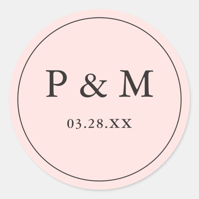 Sticker Rond Vierge rose Date de sauvegarde Monogramme Mariage  (Devant)