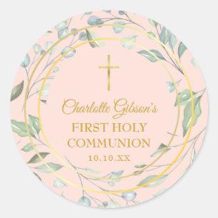 Sticker Rond Vierge rose Première Sainte Communion Vert