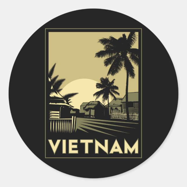 Sticker Rond vietnam asie du sud-est art déco voyage rétro (Devant)