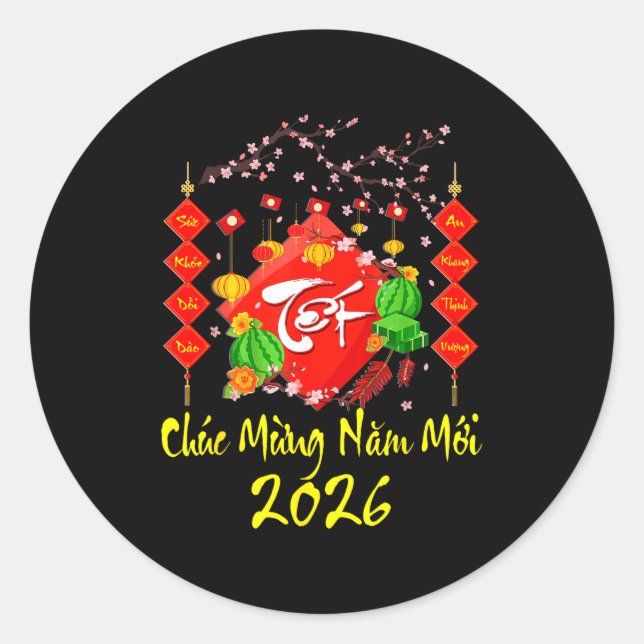 Sticker Rond Vietnamese Lunar New Year 2026 Tet Viet Chuc Mung  (Devant)