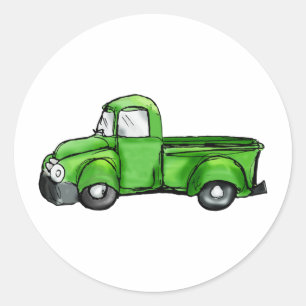 Sticker Rond Vieux Camion de ramassage vert