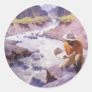 Sticker Rond Vieux Cowboy, Chercheur d'Or, Wyoming par Leigh