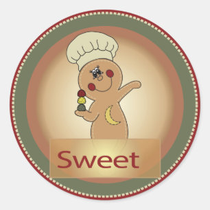 Sticker Rond Vieux Fashion Sweet Gingerbread Noël