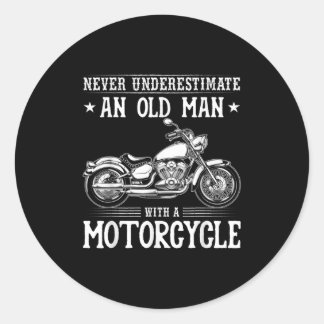 Sticker Rond Vieux Homme Avec Motocyclette Drôle Citations De V