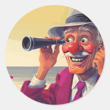 Vieux homme avec Spyglass sur la plage, Drôle