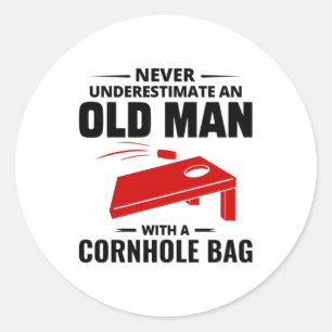 Sticker Rond Vieux Homme Cornhole Bean Bag Toe extérieur pelous