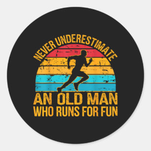 Sticker Rond Vieux homme courant Humour Amateur de fitness Seni