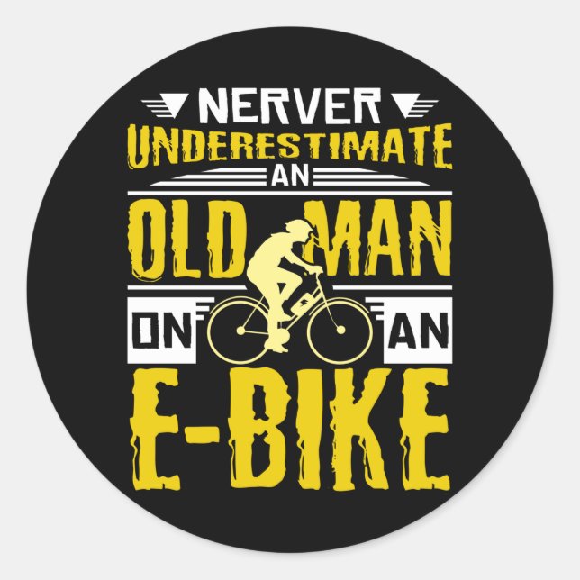 Sticker Rond Vieux Homme en E-bike (Devant)