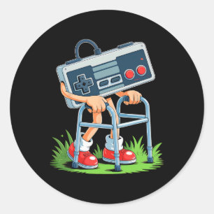 Sticker Rond Vieux joueur jeu vidéo rétro Vieux joueur 80 drôle
