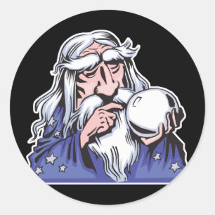 Sticker Rond vieux magicien blanc merlin