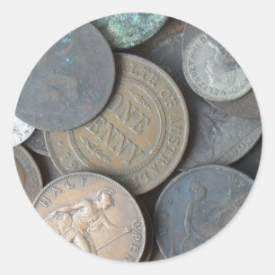 Sticker Rond vieux penny de pièces de monnaie principalement e